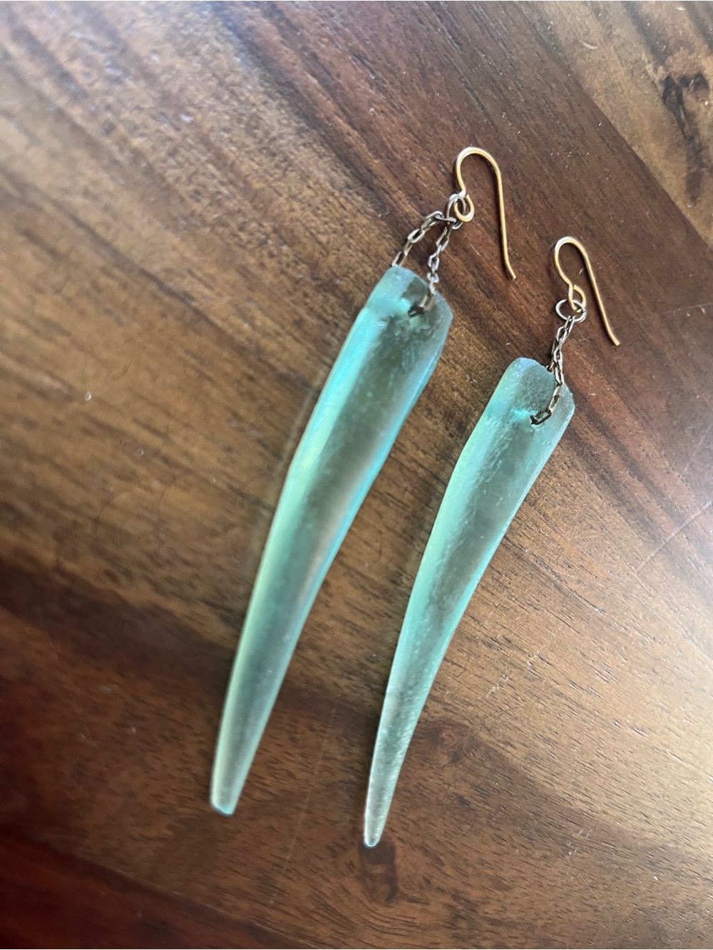 Sea glass color long tooth earrings